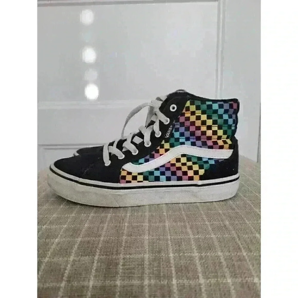 Vans Hi Top Filmore Sneakers Rainbow Check Skate Shoes Size 3 - Picture 1 of 6